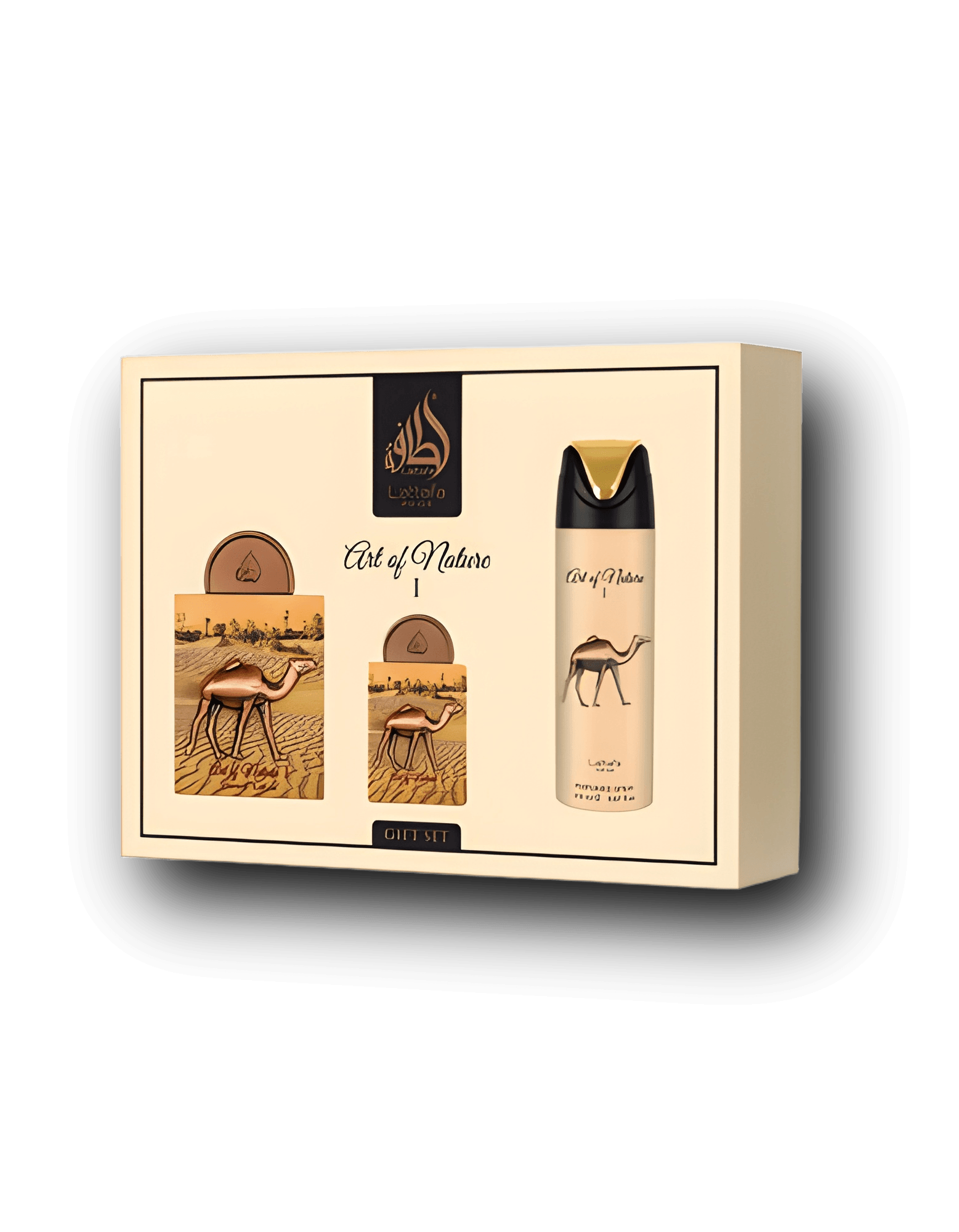 Lattafa Pride Art Of Nature I Gift Set inspirerad av Oud Maracuja med 100ml Eau de Parfum, 20ml resespray och 200ml deodorant