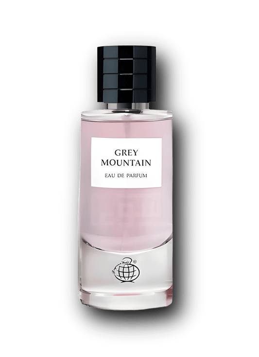 Grey Mountain från Fragrance World inspirerad av Gris Dior – elegant unisexdoft med bergamott, ros och patchouli.