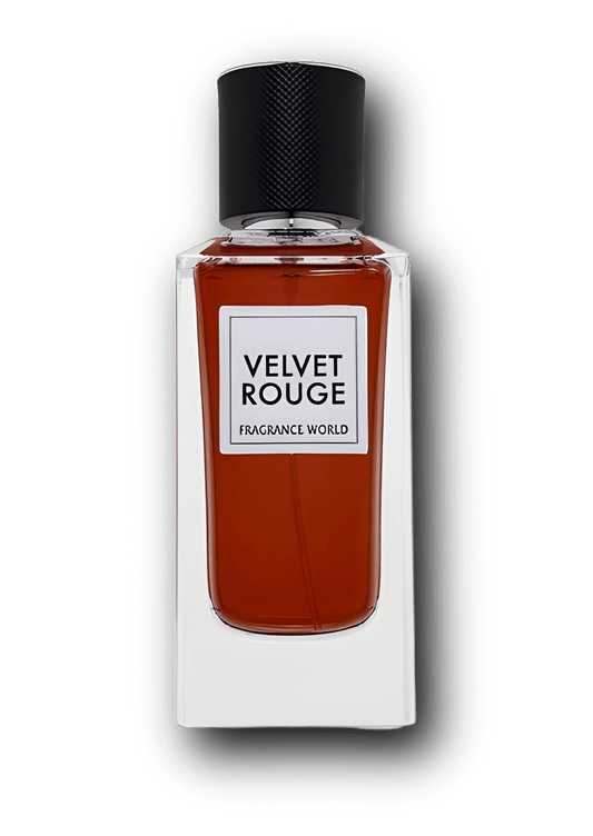 Rouge Velvet från Fragrance World inspirerad av Rouge Velours – elegant doft med vitt te, rosépeppar, ros och patchouli.